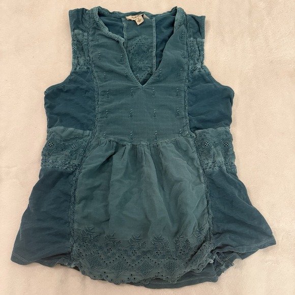 Lucky Brand Tops - Lucky Brand Women's Sleeveless Top Size Small Crochet Boho Teal Cotton Indie